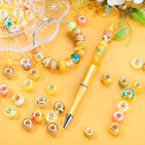 Aipridy Large Hole European Beads, Craft Supplies Kit，Assorted Mixed Color Lampwork Spacer Beads for DIY Bracelet Jewelry Making (100, Lemon) - Image 4