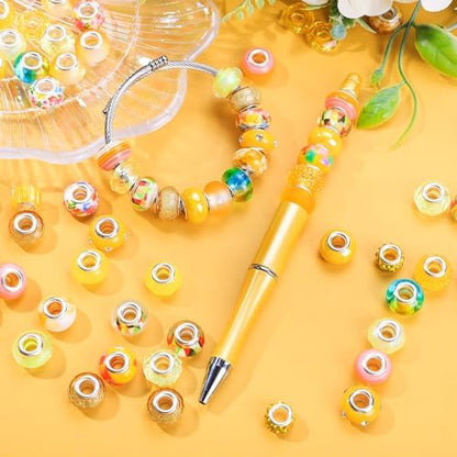 Aipridy Large Hole European Beads, Craft Supplies Kit，Assorted Mixed Color Lampwork Spacer Beads for DIY Bracelet Jewelry Making (100, Lemon) - Image 4