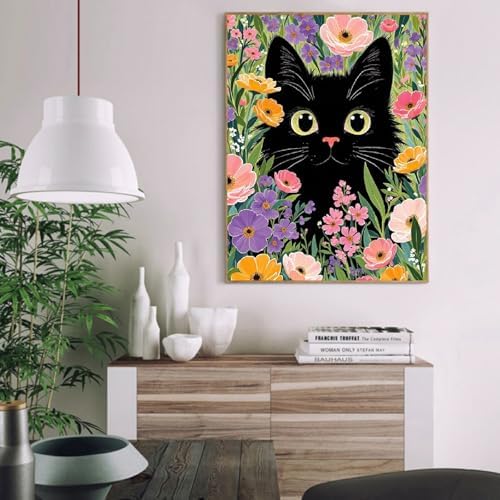 VIGEGU Black Cat Paint by Numbers Kit for Adults Beginner with Framed,Easy Adult Paint by Number Kits on Canvas DIY Painting for Beginners Art by Numbers for Home Wall Decor 10x12 Inch - Image 2