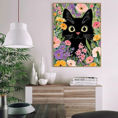 VIGEGU Black Cat Paint by Numbers Kit for Adults Beginner with Framed,Easy Adult Paint by Number Kits on Canvas DIY Painting for Beginners Art by Numbers for Home Wall Decor 10x12 Inch - Image 2