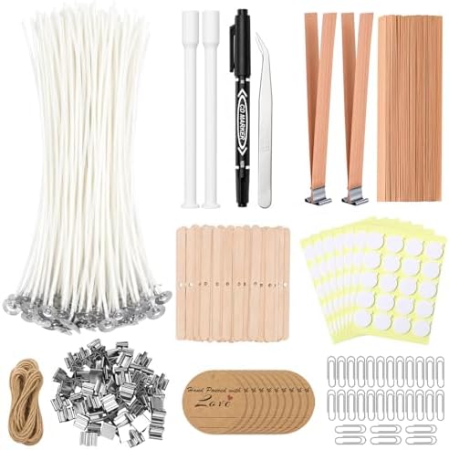 375Pcs Candle Making Kit, 8 Inch Cotton Wicks & 5 Inch Wood Wicks by Aubeco