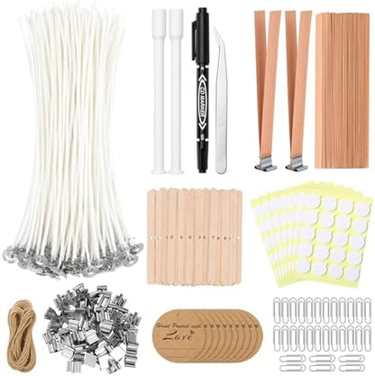 375Pcs Candle Making Kit, 8 Inch Cotton Wicks & 5 Inch Wood Wicks by Aubeco