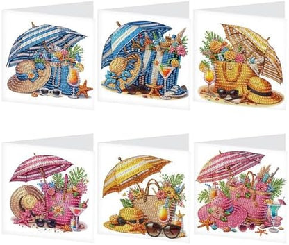 LazyFold 6Pcs DIY Diamond Art Painting Greeting Cards with Envelopes, Vacation Theme All Occasion Note Card Kit for Women, Handmade Thank You Birthday Friendship Cards Gift by LazyFold