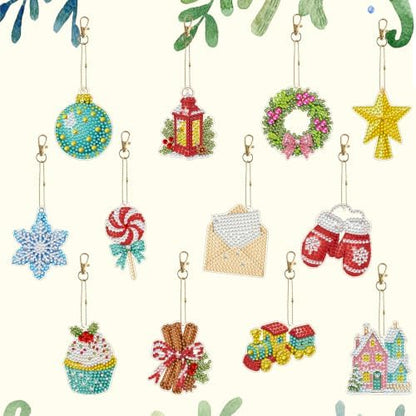 LAKEQUILL Festive Holiday 12 Pcs 5D Diamond Painting Keychain Kit - Image 4