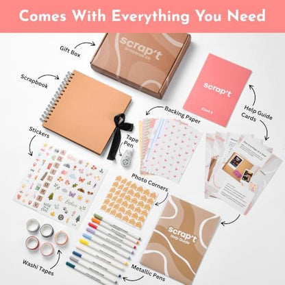 Scrapbook Kit - 80 Page Photo Album DIY Scrapbook - Holds 300+ Photos, with Metallic Pens, 150+ Stickers, Glue Pen, Washi Tapes, Backing Paper, Photo Corner Stickers (Starter Kit - 8 x 8 Inch, Kraft) - Image 3