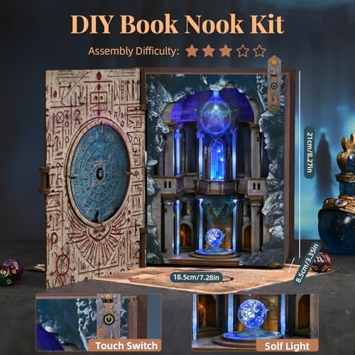 MiniCity DIY Book Nook Kit, 3D Wooden Bookend Bookshelf Insert Decor with LED Light, 278 Pcs Craft Kit for Teens & Adults (Circle of Magic) - Image 2