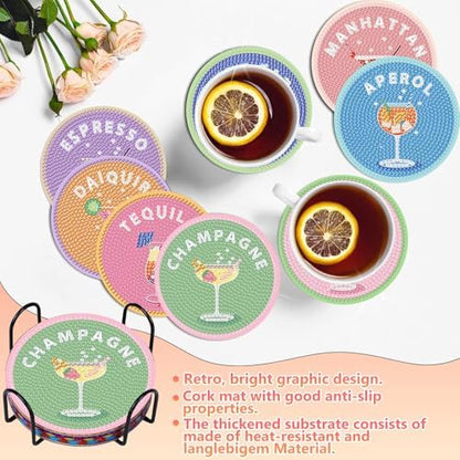 Cocktail Diamond Art Coasters Kit for Adults, Diamond Painting Coasters - Image 2