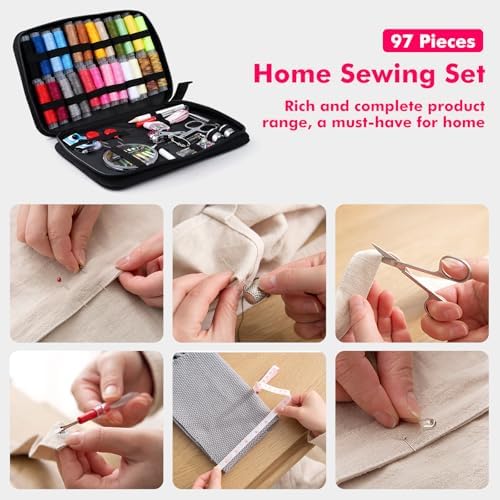 97Pcs Sewing Kits, Small Beginner Sewing Set with Multicolor Thread, Needles, Scissors, Thimble & Clips, Emergency Repair Travel Kits Sewing Accessories and Supplies - Image 4