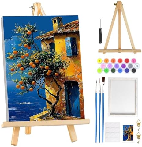 MOGTAA Landscape Paint by Numbers Kit for Adults Beginners Kids with Frame, Oranges Tree Adult Paint by Number Kits on Canvas with Easel, Easy DIY Oil Painting Kits for Home Decor, 8x12in by MOGTAADIYHomeDecor
