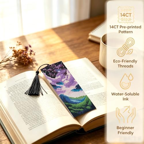 14CT Sun and Moon Cross Stitch Bookmark Stamped Embroidery Kit for Beginner - Image 3