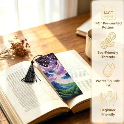 14CT Sun and Moon Cross Stitch Bookmark Stamped Embroidery Kit for Beginner - Image 3