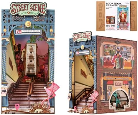 Rolife DIY Book Nook Kits for Adults, Miniature Dollhouse Booknook Kit, 3D Wooden Puzzle Creative Decorative Bookends Bookshelf Diorama Insert Crafts Hobbies Gifts (Street Scene) by Rolife