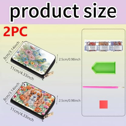 DDGYP 2PCS PU Leather Dog Butterfly Diamond Art Kits Zipper Card Holder - Image 2