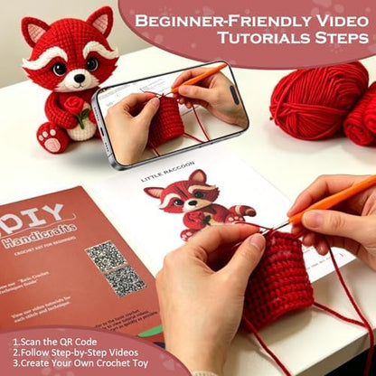 Morcolplus Raccoon Crochet Kit for Adults & Beginners, Amigurumi Raccoon Crochet Starter Kit with Step-by-Step Video Tutorials, DIY Yarn Craft Crochet Animal Kit, Cute Woodland Gift - Image 2