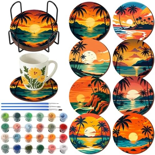 Reallnaive 8 Pcs Beach Paint by Numbers Kit for Adults Coastal Coasters by Reallnaive