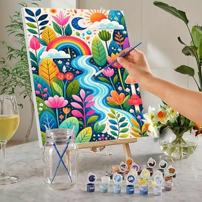 MaiMMaledy Paint by Numbers Kit 8Lx12W inch for Adults Beginners Canvas Pictures with Framed Drawing Painting Acrylic Pigment with Wooden Triangle Easel Flower Bushes - Image 2