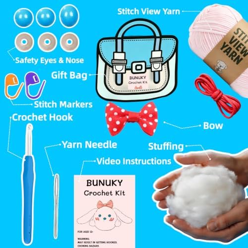 BUNUKY Crochet Kit for Complete Beginners - DIY Starter Kit to Make a Cute Puppy | Step-by-Step Video Tutorials for Easy Learning | Creative Craft Gift for Christmas, Adults, Teens (Peach Bunny) - Image 3