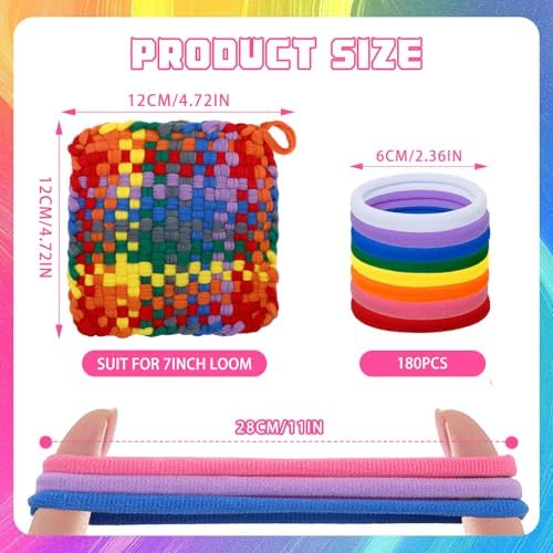 FEBSNOW 180 Pieces Rainbow Potholder Loom Kit Elastic Loops Potholder Maker - Image 2