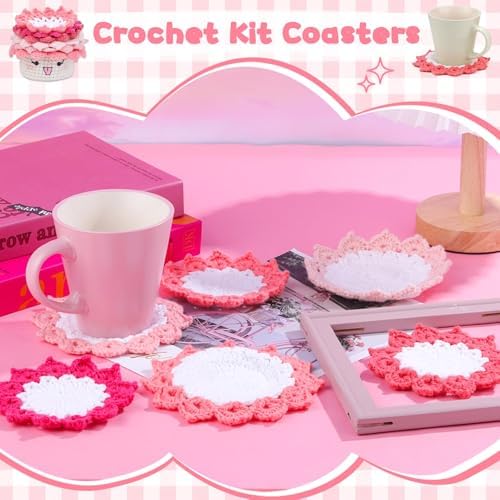 Hssugi Crochet Kit for Beginners, 6PCS Potted Plant Coasters Crochet Kit - Image 4