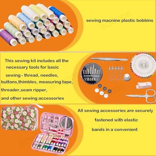 Rose Floral Sewing Kit with 130 PCS Sewing Supplies Accessory,PU Zipper Sewing Needles Set, Professional Travel Sewing Kit for Adults,Emergency, Beginners - Image 5
