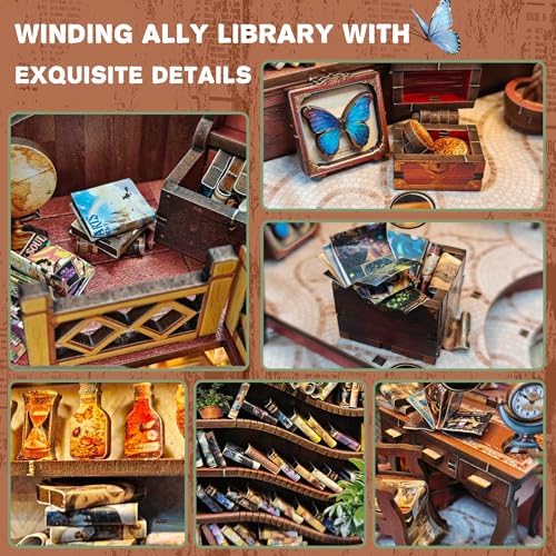 DIY Book Nook, Miniature House Kit with LED Lights | Winding Alley Library - Image 3