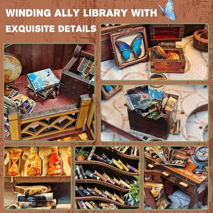 DIY Book Nook, Miniature House Kit with LED Lights | Winding Alley Library - Image 3