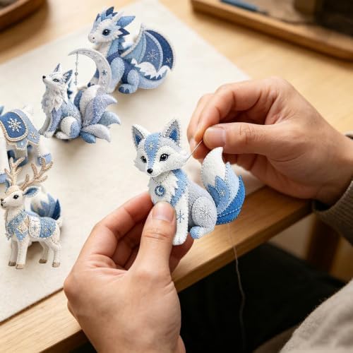 ROTORS Arctic Winter Guardians DIY Patchwork Kit, Pre Cut Felt Animal Sewing Kit, 3D Stuffed Creature Craft Set, Handmade Home Decor Gift for Beginners (Blue-E) - Image 3