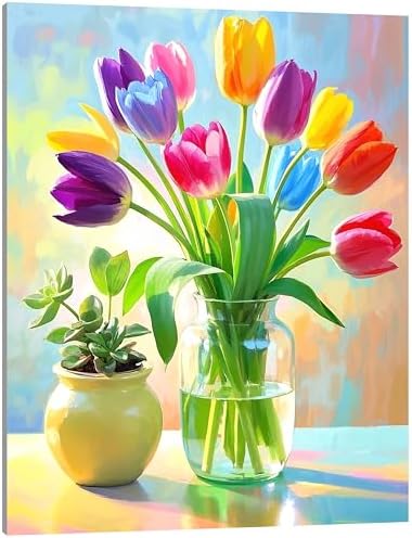 TINDAY Paint by Numbers Kit for Adults Paint by Number for Adults Beginner Tulip Painting by Number for Adult Flower on Canvas Acrylic Painting Wall Decor 16x20 in by TINDAYPaintbyNumberskit