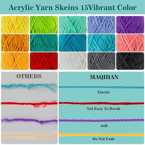 MAQIHAN 15x20g Acrylic Yarn for Crocheting - Soft Knitting Yarn for Crafts - Image 5