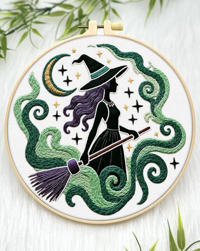 ERKOON Embroidery Kit for Beginners Adult, Cross Stitch Set Include Embroidery Cloth Hoops Threads for Craft Lover Hand Stitch with Embroidery Skill Techniques (Black Witch) - Image 3