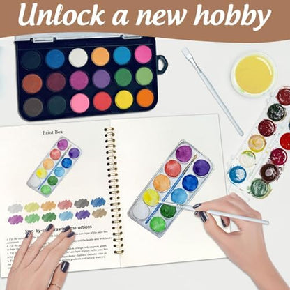 Watercolor Workbook, Water Coloring Book, 12 Different Patterns of Original DIY Designs, 18 Colors Watercolor Set, Beginner-Friendly Watercolor Workbooks (Painting), Perfect Gifts for Adults - Image 5