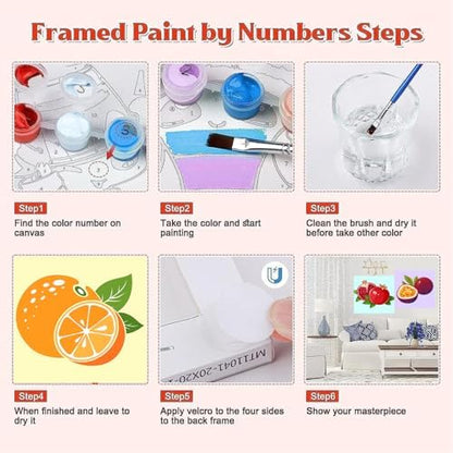 Canrichshop 6 Pack Paint by Numbers Kit for Adults & Kids Ages 4+ Framed-with Wooden Easel,Easy DIY Fruit Oil Painting on Canvas,Acrylic Paint by Number Beginner with Frame for Decor 8x8inch - Image 6