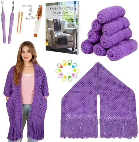 Arborthread Crochet Kit for Beginners, Easy All-Season Pocket Shawl Pureple by Arborthread