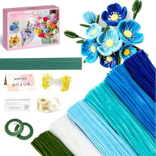 AHAMETON 620Pcs Blue Pipe Cleaners Flower Kit,Chenille Stems Craft by AHAMETON