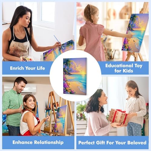 Bowetile Framed Paint by Numbers Sea for Adults Beginners, Adults' Paint-by-Number Landscape Kits, Easy Adult Paint by Number Kits on Canvas, Acrylic Number Painting for Home Decor, 8x12in - Image 5