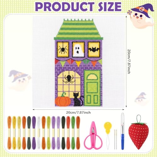 XunYee Needlepoint Canvas Kit, Halloween House - Image 2