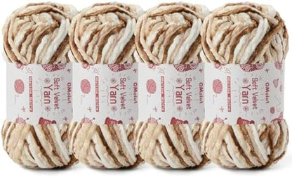 4x100g Fluffy Velvet Chenille Yarn for Crocheting and Knitting, 4x80m (87.5yd) Baby Yarn for Crocheting Soft, Crochet Chunky Yarns Amigurumi Yarns (4 White Coffee) by OMoiut