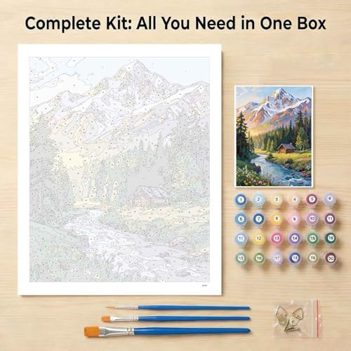Amphol Paint by Number Kit for Adults Beginners - 16x20 Inch DIY Mountain Morn Paint by Numbers, Unframed Landscape Oil Painting Kit for Home Wall Decor, Stress Relief with Acrylic Paint Set - Image 7