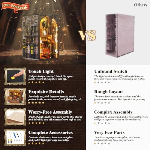 DIY Book Nook Kit, 3D Wooden Puzzle Miniature Booknook Bookend Bookshelf Decor with LED Light, Dust Cover, Book Nook Kits for Adults Teen Ideas - Image 2