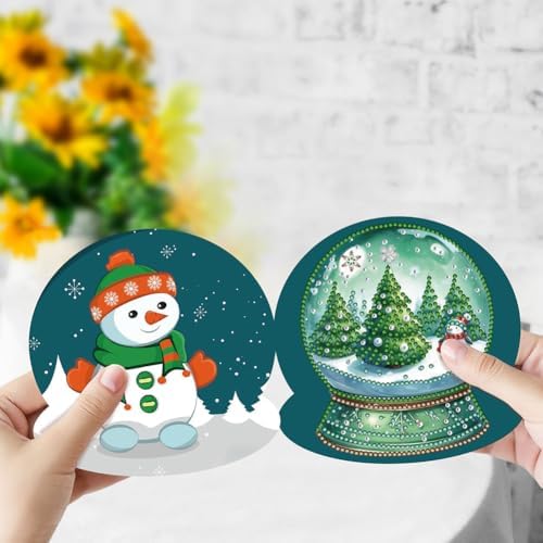 6 Pack 5D DIY Diamond Painting Xmas Snow Globe Greeting Card Kit, Diamond Art Birthday Holiday Greeting Card, Art Crafts Kit Creative with Envelope - Image 3