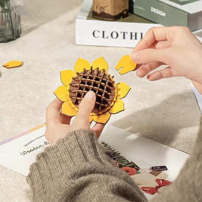 Hands Craft 3D Wooden Puzzle Craft Set – Botanical Garden Collection, DIY Building Kit with 3D Flower Puzzles - Sunflower, Lilac, Rose, Camellia. Decorative Wooden Floral Art for Home Decor - Image 3