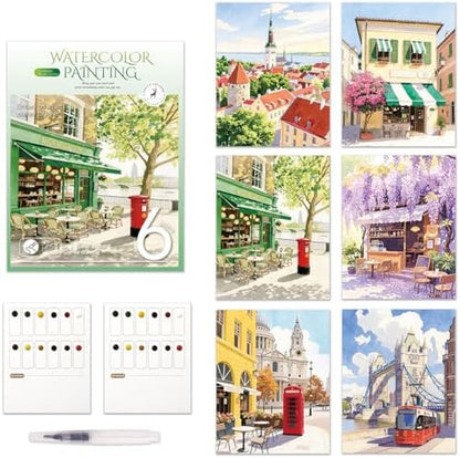 LACHLAND Watercolor Painting Kit for Adults, Large Envelope Water Coloring Book with 6 Sheets, Art Therapy Travel Set for Relaxation, Students Beginners DIY Paint Art Craft Gift by LACHLAND