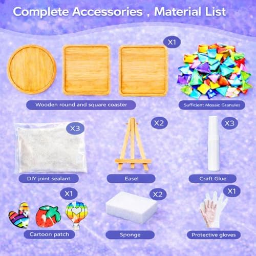 GHAHILI 3 Sets DIY Glass Mosaic Tiles for Crafts with Wooden Coasters - Graduation Birthday Gifts Mosaic Kits for Adults Women Mosaic Art Kits Craft Handmade Making Kit Set Decorations for Home Gift - Image 4