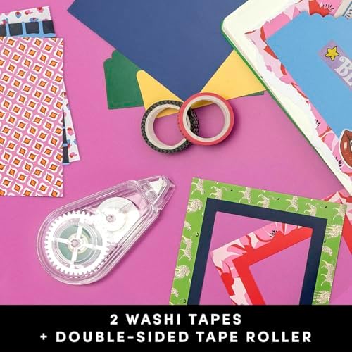 PAPERAGE Junk Journal & Scrapbook Kit, Hardcover Blank Journal Notebook, 20 Patterned Papers, 8 Sticker Sheets, 20 Die-Cut Shapes, 2 Washi Tapes & Tape Roller, Creative Journaling Supplies - Raspberry - Image 6