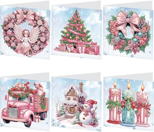 jinglinhh 6pcs Christmas Angel Wreath Truck Snowman Candles Diamond Art Painting Greeting Cards with Envelopes, DIY Card Making Kits for Adults, Diamond Art Postcards Holiday Cards Craft Gifts by Unknown