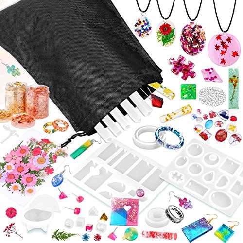 219Pcs Resin Kit for Beginners, Thrilez Resin Mold Kit with Resin Molds Silicone and Epoxy Resin Supplies Include Dried Flowers, Foil Flakes, Necklace Cord, Earring Hooks for DIY Jewelry Making - Image 2