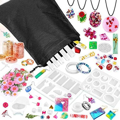 219Pcs Resin Kit for Beginners, Thrilez Resin Mold Kit with Resin Molds Silicone and Epoxy Resin Supplies Include Dried Flowers, Foil Flakes, Necklace Cord, Earring Hooks for DIY Jewelry Making - Image 2