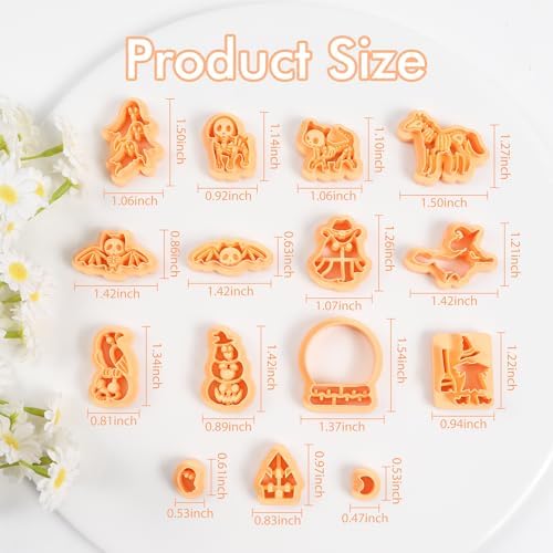 Puocaon Halloween Polymer Clay Cutters - 15 Pcs Witch Little Boo Skull Cutters for Polymer Clay Jewelry Pumpkin Mushroom Earrings Making Kit for Polymeric Jewelry Design - Image 3