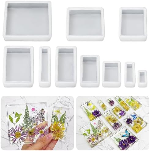 RESINWORLD Upgraded 10 Sizes Epoxy Resin Molds Silicone Kit, Square Rectangle Silicone Molds for Resin, Soap, Candles, Specimen, Dried Flower by ResinWorld