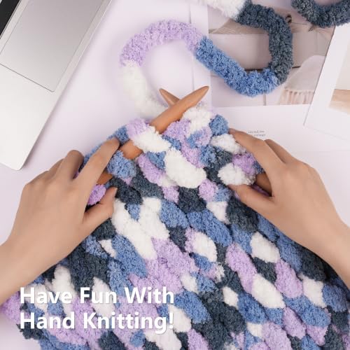 Cozyful Chunky Yarn for Hand Knitting - #10 Chunky Chenille Blanket Yarn, Jumbo Big Thick Chunky Yarns for Crocheting, Tie Dye Bulky Knit Yarns, 8 Skein (20 yds 8 oz Each Skein), Multi Blue&Purple - Image 5